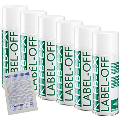 KLEB-EX - VPE: 6 x 200ml Spraydose - Kleberlöser und Etikettenlöser - ITW Cramolin - 1341411 - Etikettenentferner und Kleberentferner inkl. 1 St. DEWEPRO® SingleScrubs