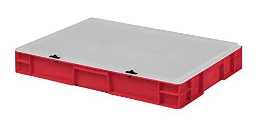 Design Eurobox Stapelbox Lagerbehälter Kunststoffbox in 5 Farben und 16 Größen mit transparentem Deckel (matt) (rot, 60x40x8 cm)