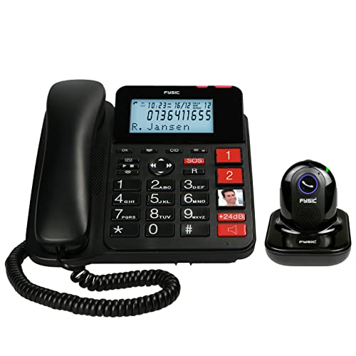 Fysic FX3960 Seniorentelefon - schnurgebundenes Festnetztelefon mit Notrufsender - extra große Tasten - Freisprechfunktion - schwarz