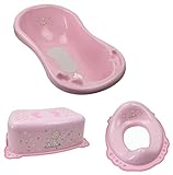 Baby Badeset Badewanne mit Abflussschlauch Schemel Toilettentrainer Töpfchen rosa