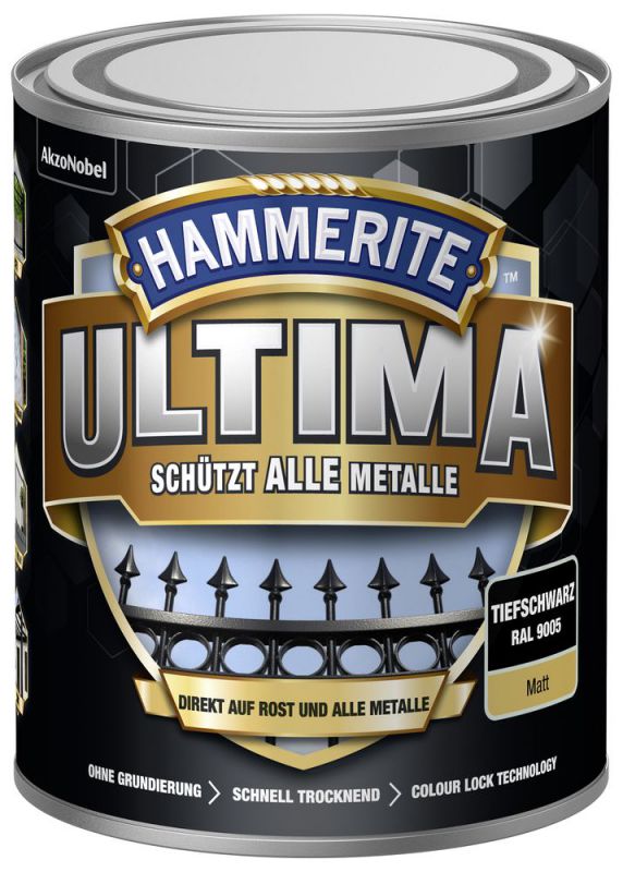 5379754 Hammerite ULTIMA Metallschutz Lack Rost 750ml Matt Tiefschwarz RAL 9005