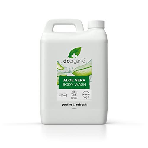 Dr Organic Aloe Vera Body Wash 5L Refill with Free Pump, Shower Gel, All Skin Types, Natural, Vegan, Cruelty-Free, Paraben & SLS-Free, Recycled & Recyclable, Certified Organic, 5L