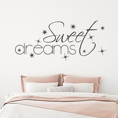 Wandtattoo Schlafzimmer Spruch Sweet Dreams über Bett kleben, Wandaufkleber Sprüche Wandsticker Deko selbstklebend, 129x57cm, 030 dunkelrot