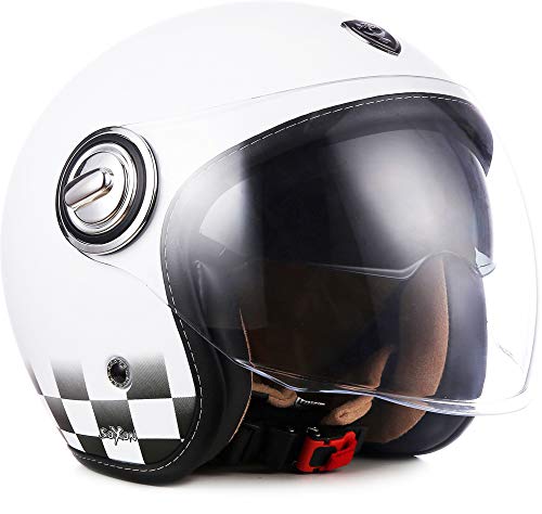 SOXON® SP-888 "Snow" · Jet-Helm · Motorrad-Helm Roller-Helm Scooter-Helm Bobber · ECE Sonnenvisier Schnellverschluss SlimShell Tasche M (57-58cm)