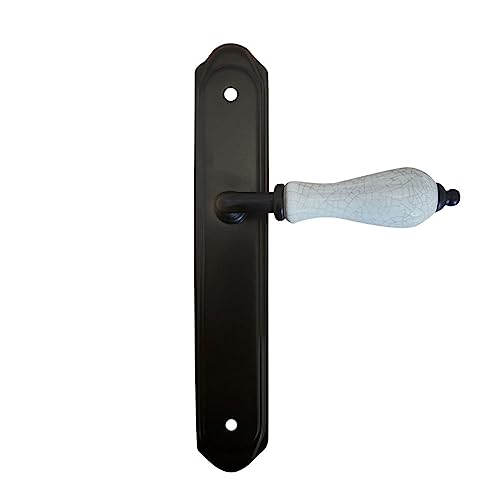 Micel - 07877 - Türgriff Set mit Zamak Platte und Griff aus Porzellan, rustikal, schwarz, 260 x 120 x 45 mm