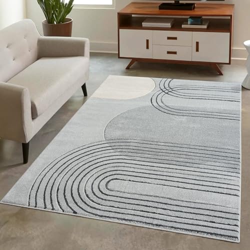 carpet city Teppich Kurzflor Grau - 200x290 cm - Moderne Wohnzimmer-Teppiche Geo-Muster mit 3D-Optik - Flachflor Bodenbelag Deko Schlafzimmer, Esszimmer