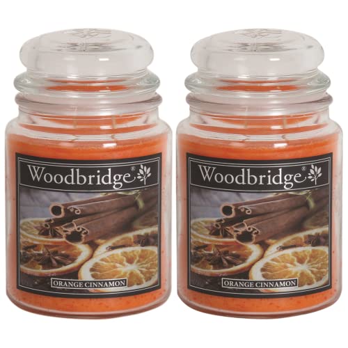 Woodbridge Große Duftkerze im Glas | 2x Orange Cinnamon (565g) | 2-Docht Duftkerze mit Deckel | Orangen-Zimt Duft für dein Zuhause | Kerzen lange Brenndauer (140h)