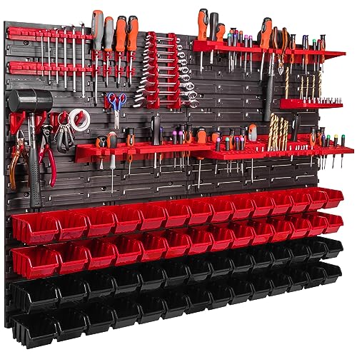 115 x 78 cm Regal Kleinteile Werkzeug Organizer Wandregal Sichtlagerkästen Stapelboxen Werkstatt Garage Hobbyraum Geräteraum (ITBNN600x4-U1121-MIX34)