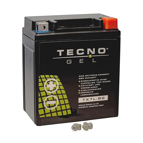 TECNO-GEL Motorrad-Batterie YTX7L-BS, 12V Gel-Batterie 6Ah (DIN 50614), 114x70x130 mm inkl. Pfand