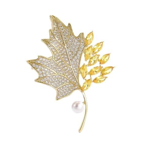 Goldene Herbst-Ahornblatt-Brosche, modische Perlen-Corsage, elegantes Temperament-Brosche, Zubehör, Rock-Accessoires für Frauen, Teenager, Mädchen