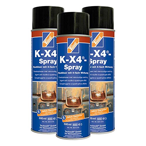 TECHNOLIT Rostlöser-Spray K-X-4 3x 500 ml, Rostentferner, Entroster, Konservierung, Schmiermittel, Feuchtigkeitsverdrängend