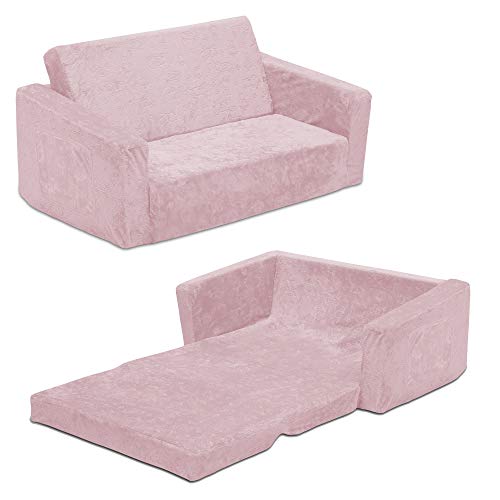 Delta Children Perfect Sleeper Extra breites umwandelbares Sofa zur Liege – Bequemes 2-in-1 Klappsofa für Kinder, Pink, Schaumstoff, Rose, 30x17x15 Inch (Pack of 1)