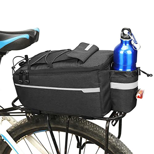 DaMohony Fahrrad Gepäckträgertasche 10L Fahrradtasche Satteltasche Fahrrad Sitz Isoliertasche Hinter Gepäcktasche Wasserdicht Rücksitztasche mit Reflektierend, Handtasche, Umhängetasche, Schwarz