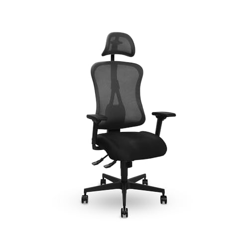 TOPSTAR Living Chairs 3D Office Pro ergonomischer Bürostuhl mit bewegter Sitzfläche und Kopfstütze dunkelgrau