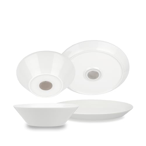 silwy® Porzellan-Vorteilsset (4er-Set) bestehend aus Zwei Magnet-Teller und Zwei Magnet-Bowls - perfekt für Camping, Caravaning, Boating - rutschfestes Geschirr ohne Klappern stapelbar