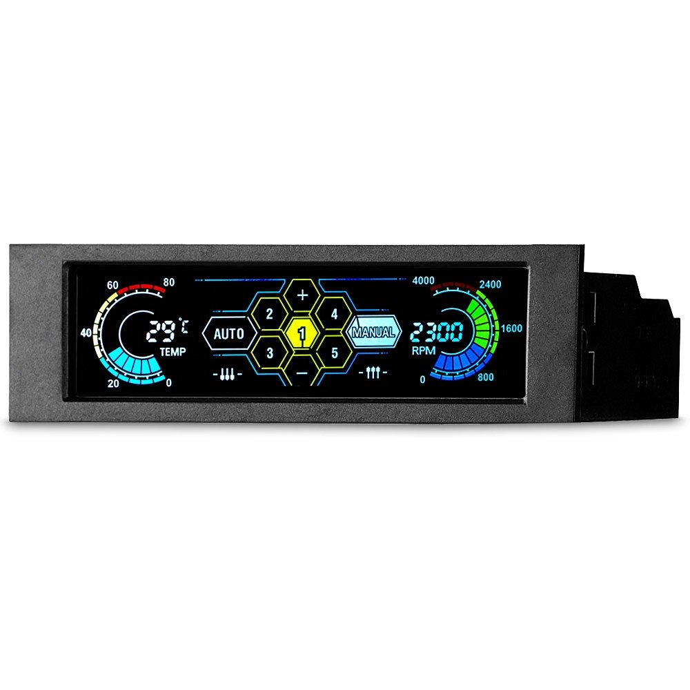 Grborn STW 5.25 "5-Kanal-Touchscreen Lüftersteuerung Temperaturüberwachung automatische Geschwindigkeitskontrolle LCD-Frontplatte für Computer-Lüfter