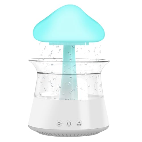 Cozlly Wolkenluftbefeuchter Weiß, Diffusor für ätherisches Öl mit 7 Farben LED-Lichtern, Regenwolken Luftbefeuchter, Nano-Nebel-Diffusor und Luftbefeuchter, Raumbefeuchter mit Regentropfen Sound