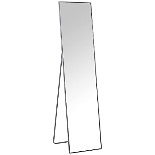 DRW Standspiegel mit Metallrahmen in Silber, 37 x 4 x 150 cm