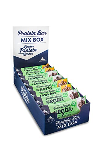 Multipower Vegan Protein Layer Mix Box - 15 x 55 g Fitnessriegel Box - Veganer Proteinriegel aus 3 pflanzlichen Proteinquellen mit 24 % Protein - 2 Geschmacksrichtungen Erdnussbutter und Brownie