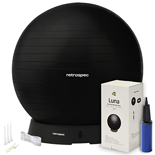 Retrospec Unisex-Adult Luna Exercise, Base Pump with Anti-Burst Material-Fitness Gym Swiss Ball-Perfect for Schweizer, Black, 55cm