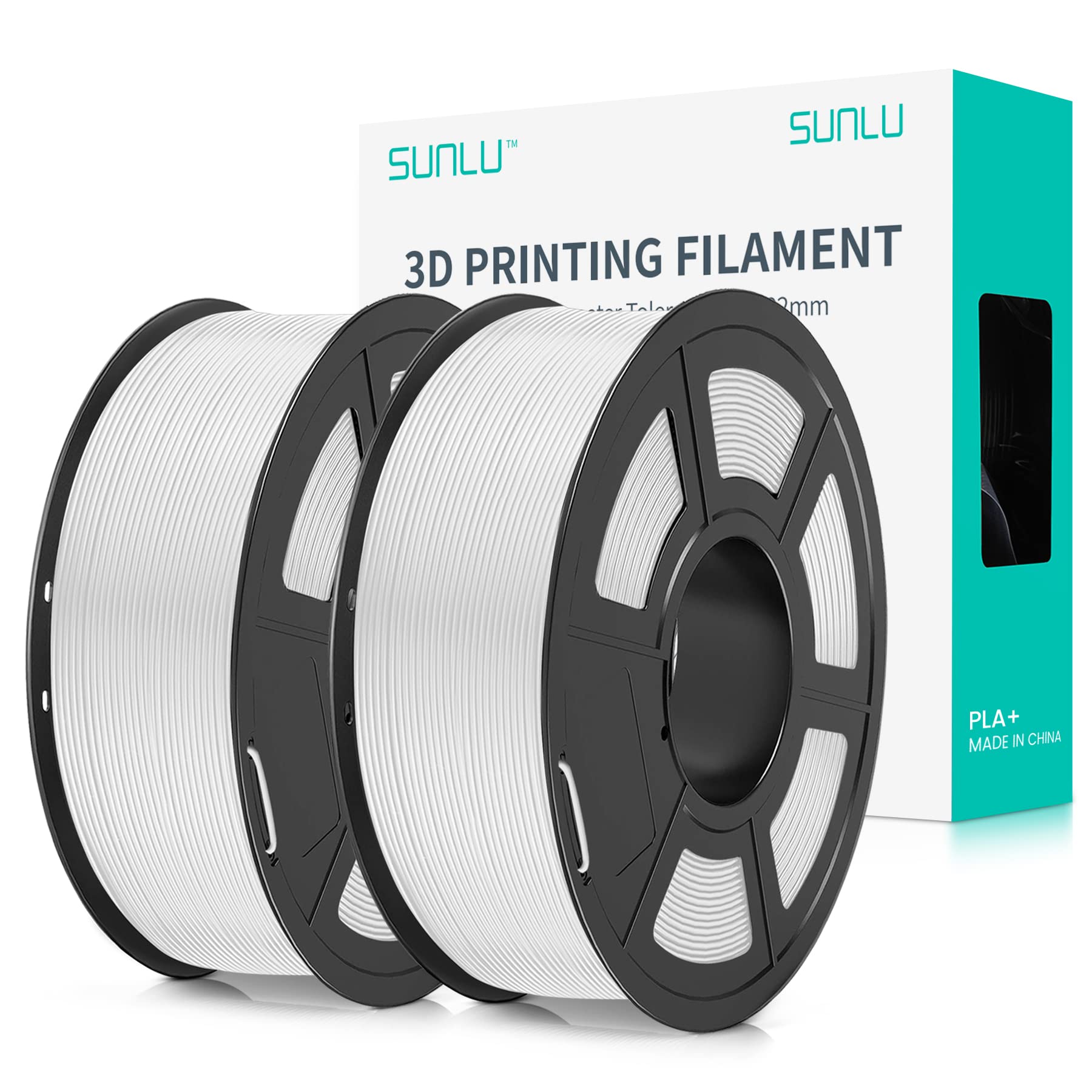 SUNLU PLA+ Filament 1.75mm 2KG, PLA Plus 3D Drucker Filament, Stärker belastbar, Neatly Wound,2 Spool 3D Druck PLA+ Filament, Maßgenauigkeit +/- 0.02mm, Weiß+Weiß