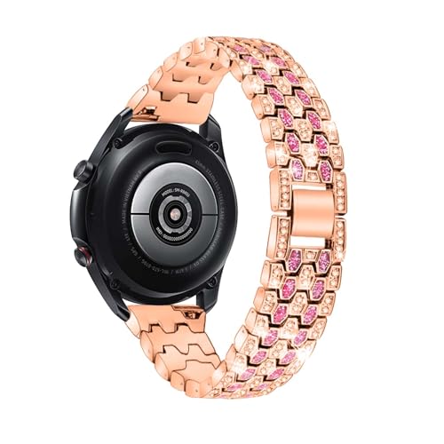 20mm Edelstahl Armbänder für Samsung Galaxy Watch 3 41mm Armband Damen, mit Strass Diamanten Glänzendes Metall Verstellbares Ersatzarmband Kompatibel mit Samsung Watch 3 41mm Uhrenarmband (Gold)