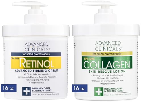 Advanced Clinicals Retinol Cream und Collagen Cream Hautpflege-Set gegen Falten, feine Linien, straffende Haut, 454 ml Spa-Größe sind ideal für Gesichtscreme und Feuchtigkeitscreme