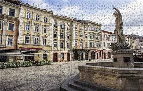 GUOHLOZ Puzzles für Erwachsene 1000 Teile Puzzles für Erwachsene Herausforderung Spielzeug 1000 Teile Holzpuzzles für Erwachsene Kinder Pflastersteine, Ukraine, Rynok-Platz, 75x50cm