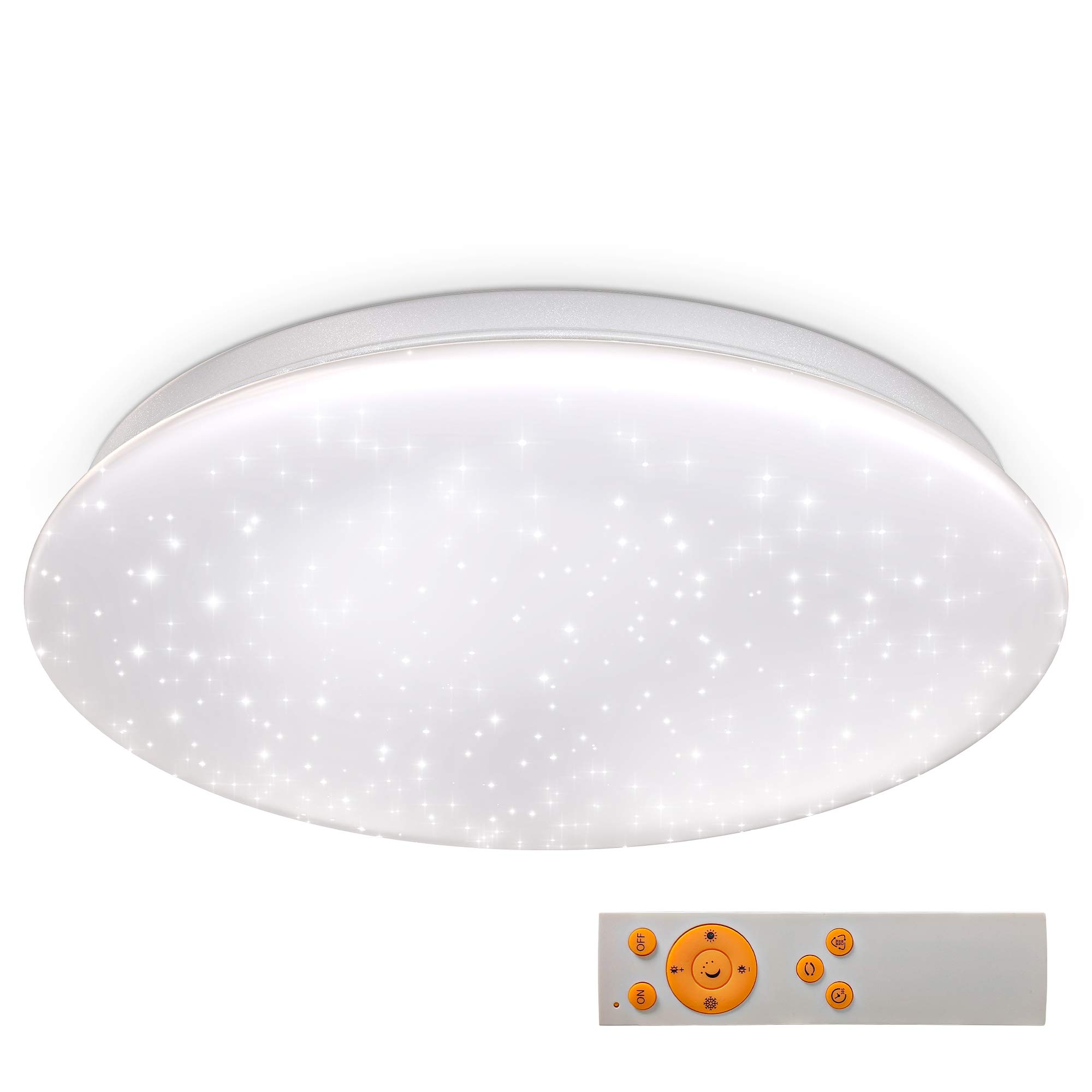 B.K.Licht - LED Deckenlampe mit Sternenhimmel, Fernbedienung, einstellbar von warmweiß bis kaltweiß, LED Deckenleuchte, LED Lampe, Wohnzimmerlampe, Schlafzimmerlampe, Küchenlampe, 33,8x8 cm, Weiß
