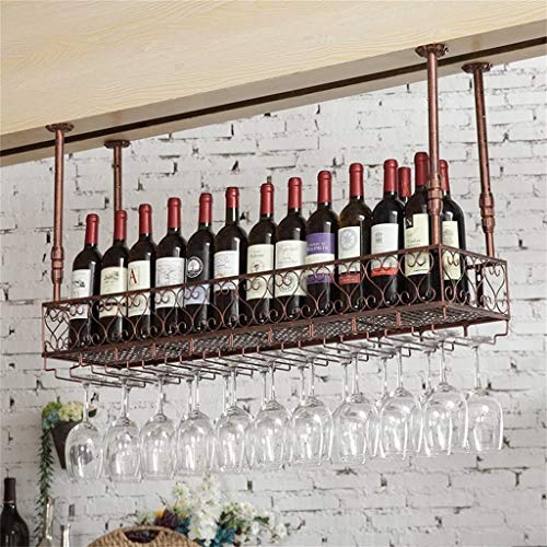 JEVHLYKW Decken-Weinflaschenhalter, an der Decke hängende Wein-Stielgläser-Regale, Weinglas-Becherregal, Küchentheken-Hausbar-Dekoration (Bronze 80 x 25 cm (32 x 10 Zoll))