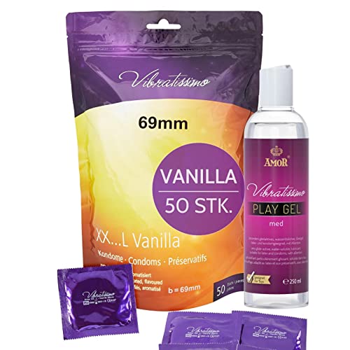 Vibratissimo Markenkondome Vorteilspack, 50 XXL-Kondome 69mm + 250ml Gleitgel