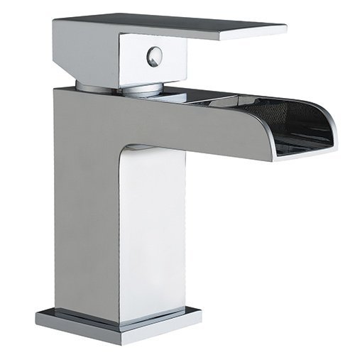 VeeBath Kinross Chrom Wasserfall Mischbatterie, Moderne Badezimmer Hebel Wasserhahn mit Pop Up Ablaufgarnitur
