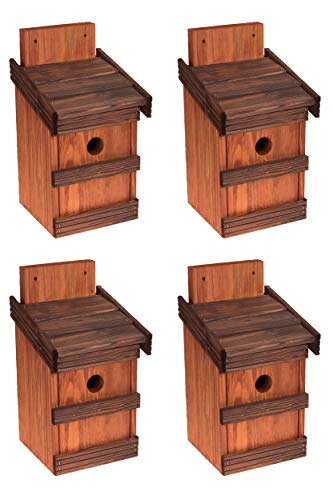 4 x Nistkasten Natur für Blaumeisen & kleine Meisenarten, solide gemacht aus Holz Vogelhaus für Meisen, Nisthilfe mit 32 mm Einflugloch Vogelhaus Meisenkasten Nisthöhle (Erle + Rosenholz)
