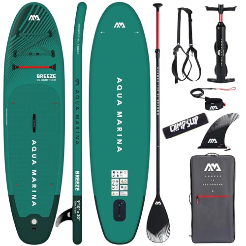 Campsup SUP Aqua Marina Breeze 9'10" Floater+Strap Aufblasbares Stand Up Paddle Board | 300 x 76 x 12 cm | Surfboard für Einsteiger & Fortgeschrittene mit zubehör | Tragkraft bis 100 Kg