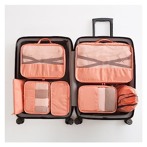 RHAIYAN Große Kapazität Frauen Reisegepäck Tasche 7 Stücke Falten Seesack Faltbare wasserdichte Oxford Reißverschluss Weibliche Reise Tragbare Tasche (Color : Pink)