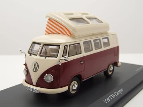 Schuco VW T1 Camper Bus Hochstelldach rot beige Modellauto 1:43