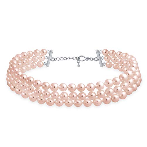 Bling Jewelry Hochzeitssuite 3 Reihe Halsreif Halskette Rosa Simulierten Perle Rhodiniert
