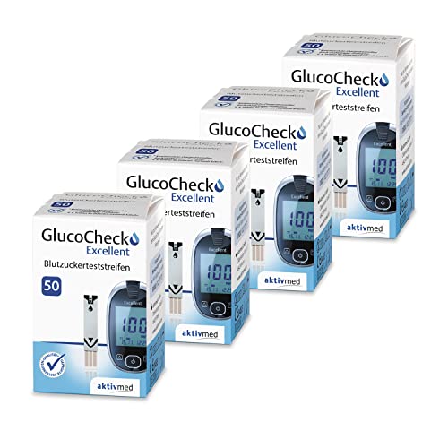 GlucoCheck Excellent - 200 Blutzuckerteststreifen zur Kontrolle des Blutzucker-Wertes - Anwendbar mit dem GlucoCheck Excellent Blutzuckermessgerät