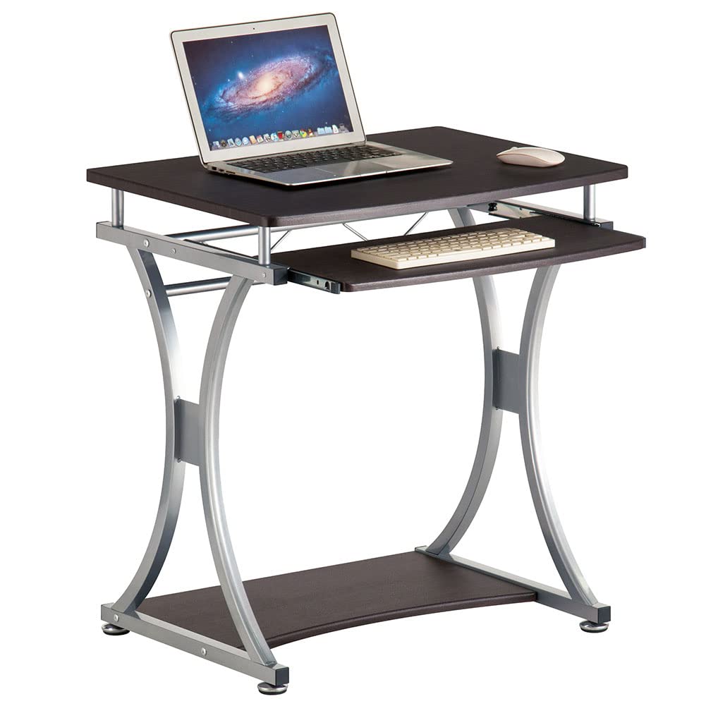 BAKAJI ausziehbarer Tastaturablage Schreibtisch mit Tastaturständer Coputer Holz und Metall Haus Büro Braun, Standard