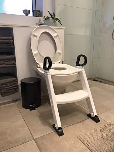 BabyDan Toilettensitz für Töpfchentraining, rutschfest, stabil (bis zu 75 kg), inkl. klappbarem Tritthocker für Toilettenhöhe 36-43 cm, PVC-frei, Weiß