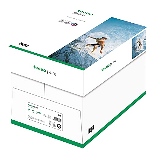 inapa Recycling-Papier premium, Druckerpapier tecno Pure: 80 g/m², A4, 2.500 Blatt (5x500), hochweiß
