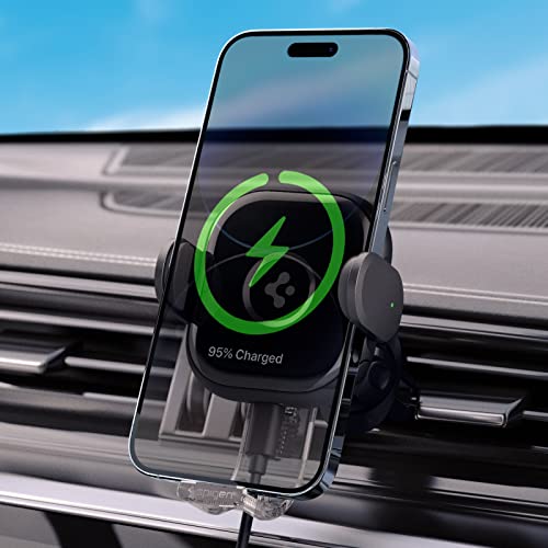 Spigen OneTap Universal Handyhalterung Auto mit Ladefunktion, Qi 15W Fast Wireless Car Charger Lüftung, Upgraded Advanced Hook Clip, Induktive Ladestation für iPhone, Samsung, Pixel, Xiaomi usw