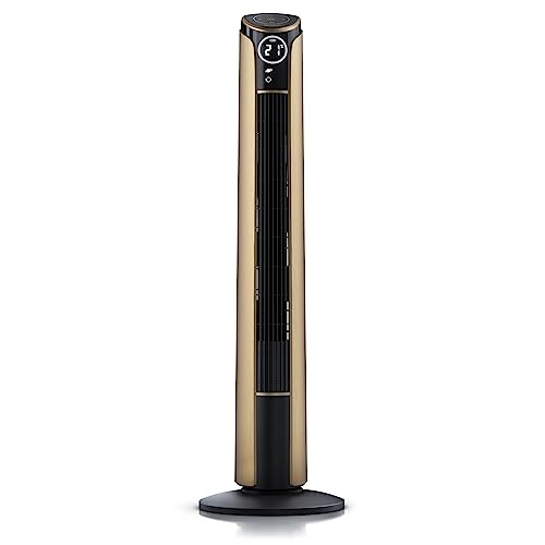 Brandson - Turmventilator mit Fernbedienung 108 cm - Ventilator 10 Grad neigbar - Standventilator mit Oszilation - 3 Geschwindigkeiten 4 Lüftungs-Modi - GS - neues Modell 2020 - Gold Design