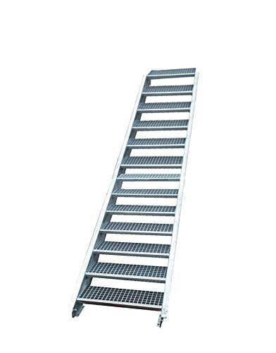 Stahltreppe Industrietreppe Aussentreppe Treppe 13 Stufen-Stufenbreite 100cm /Geschosshöhe variabel 195-260cm verzinkt Gitterrosttreppenstufen Tiefe 24cm