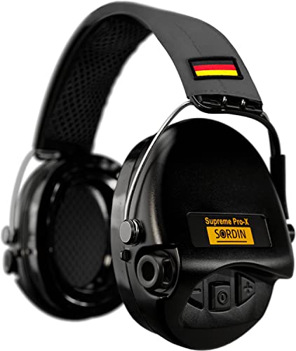 Sordin Supreme Pro-X Gehörschutz - aktiver Jagd-Gehörschützer - EN 352 - Gel-Kissen, DE-Band (Grau) & schwarze Kapsel