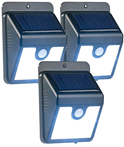 Luminea Solarlampen außen: 3er-Set Solar-LED-Wandleuchten mit Bewegungssensor & Nachtlicht, 50 lm (Solar LED Bewegungsmelder)