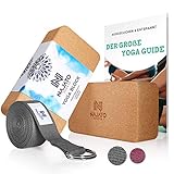 NAJATO Sports Yoga Block Kork 2er Set – Mit Yoga Gurt & E-Book – Yogaklotz für Yoga und Pilates – Yogablock aus natürlichem Kork – Rutschfester Yoga Klotz