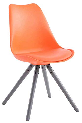 CLP Retro-Stuhl Toulouse Rund Mit Kunstlederbezug | Kunstoff-Lehnstuhl Mit Holzgestell, Farbe:orange, Gestell Farbe:Grau