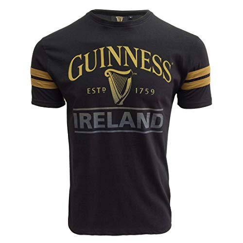 Guinness Schwarz Deep Tan Tape T-Shirt mit Harfe und Irland Text Design | Lässiges stilvolles Baumwolle Tee Shirt Top für Herren (XXXL)