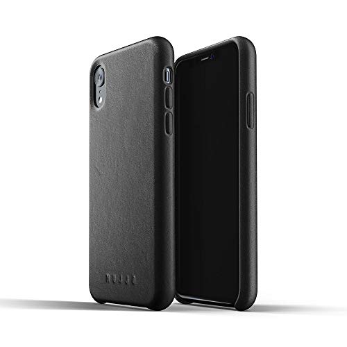 Mujjo iPhone Xr Leder Hülle - Schwarz - Premium Handy Case - Extra Dünn - Handyhülle - Stoßfeste Schutzhülle - Kabelloses Laden - Einzigartiger Natürlicher Alterungseffekt